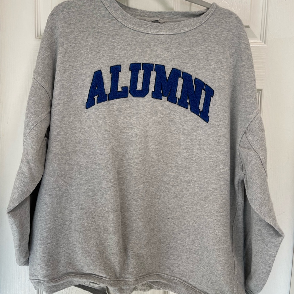 Gray Alumni Sweatshirt with Blue Lettering